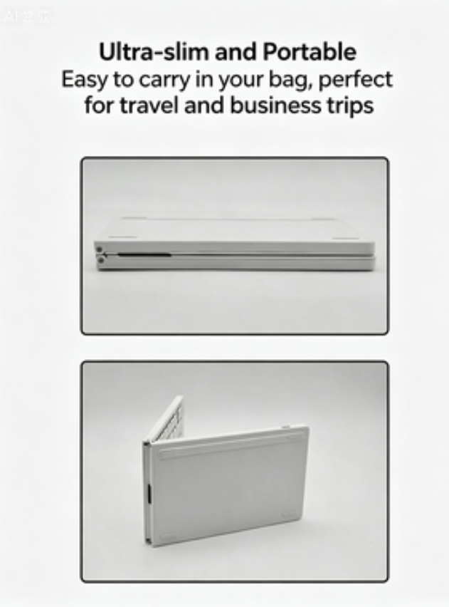 Foldable Bluetooth Keyboard | Ultra Slim Portable Wireless Keyboard for iOS Android Windows | Quiet Keys | Rechargeable Type-C